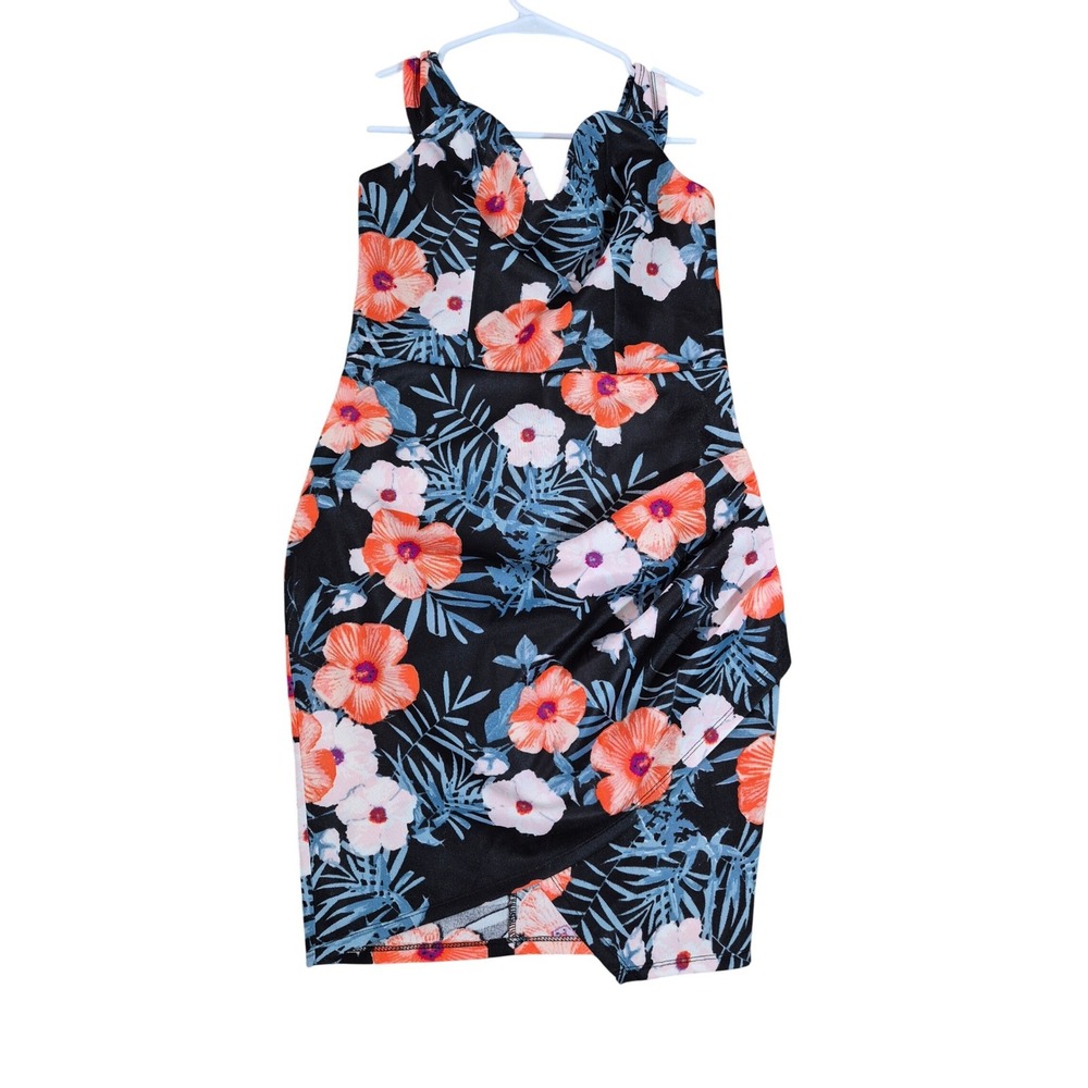 Charlotte Russe Womens Small Floral Tropical Bodycon Tulip Hem V-Neck Dress